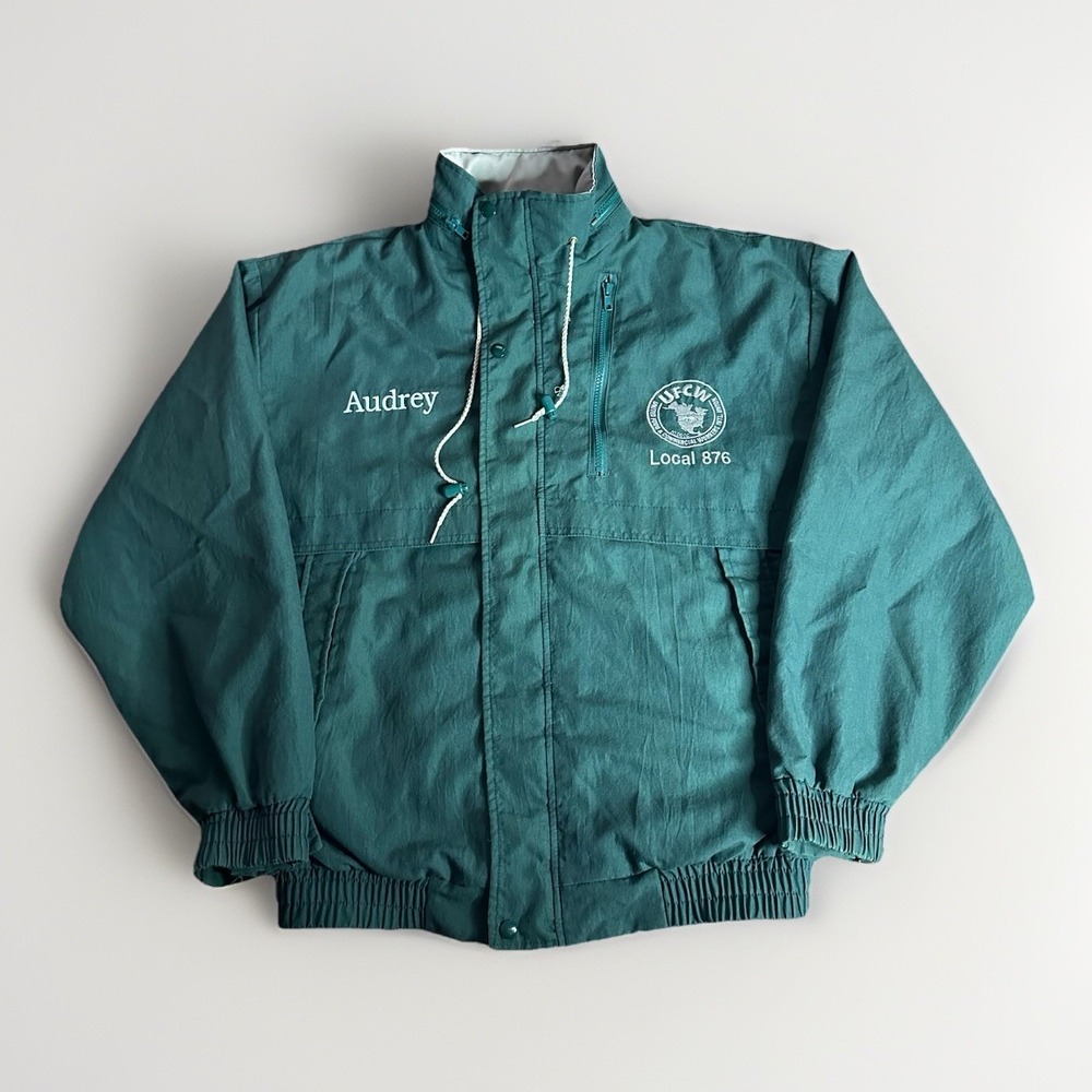 Vintage UFCW Local 876 Jacket Mens Large Green Workwear Union Made USA Windbreak